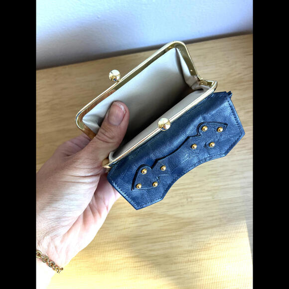 Vintage Princess Gardner Leather Navy Studded Wallet With Gold Kiss Lock - Picture 2 of 5